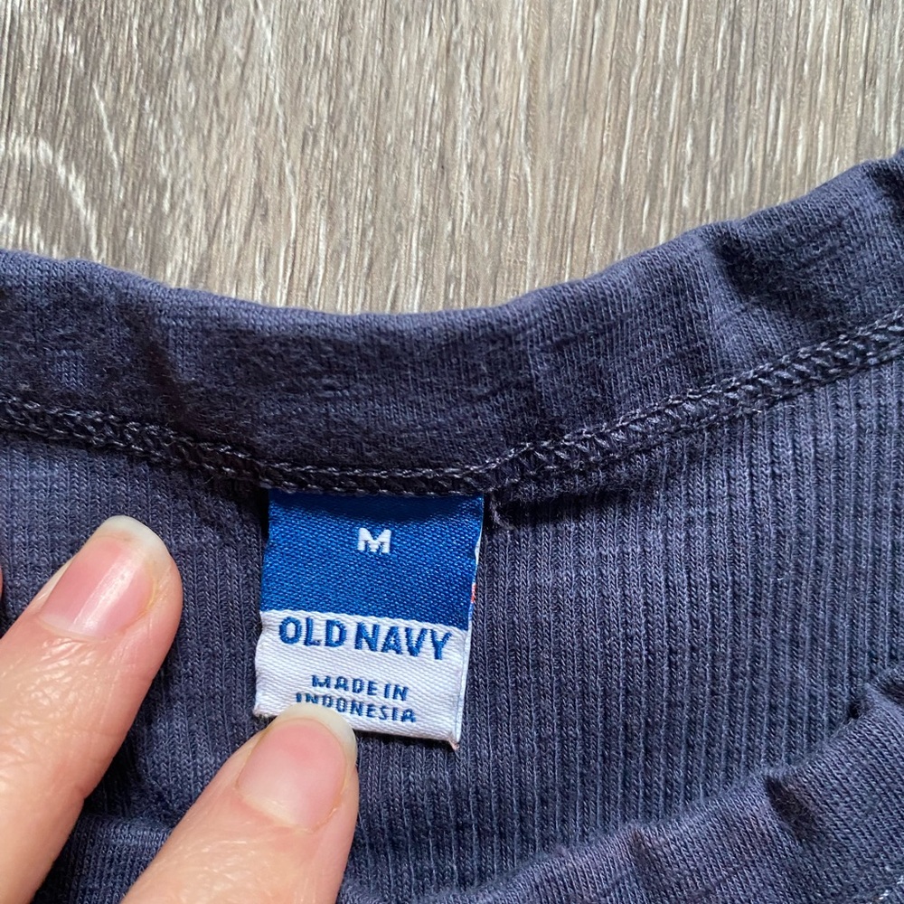 Rib Knit Cotton Ruffle Trim Racerback Blue Layering Tank Top Medium 90s Minimal - Picture 2 of 4